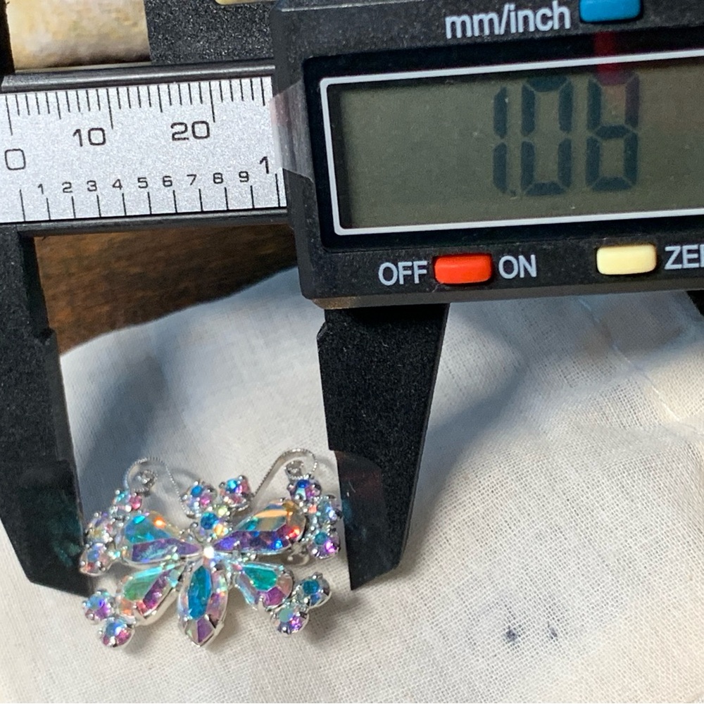 Aurora borealis Butterfly Brooch - Iridescent AB Rhinestone Accent - Picture 4 of 4